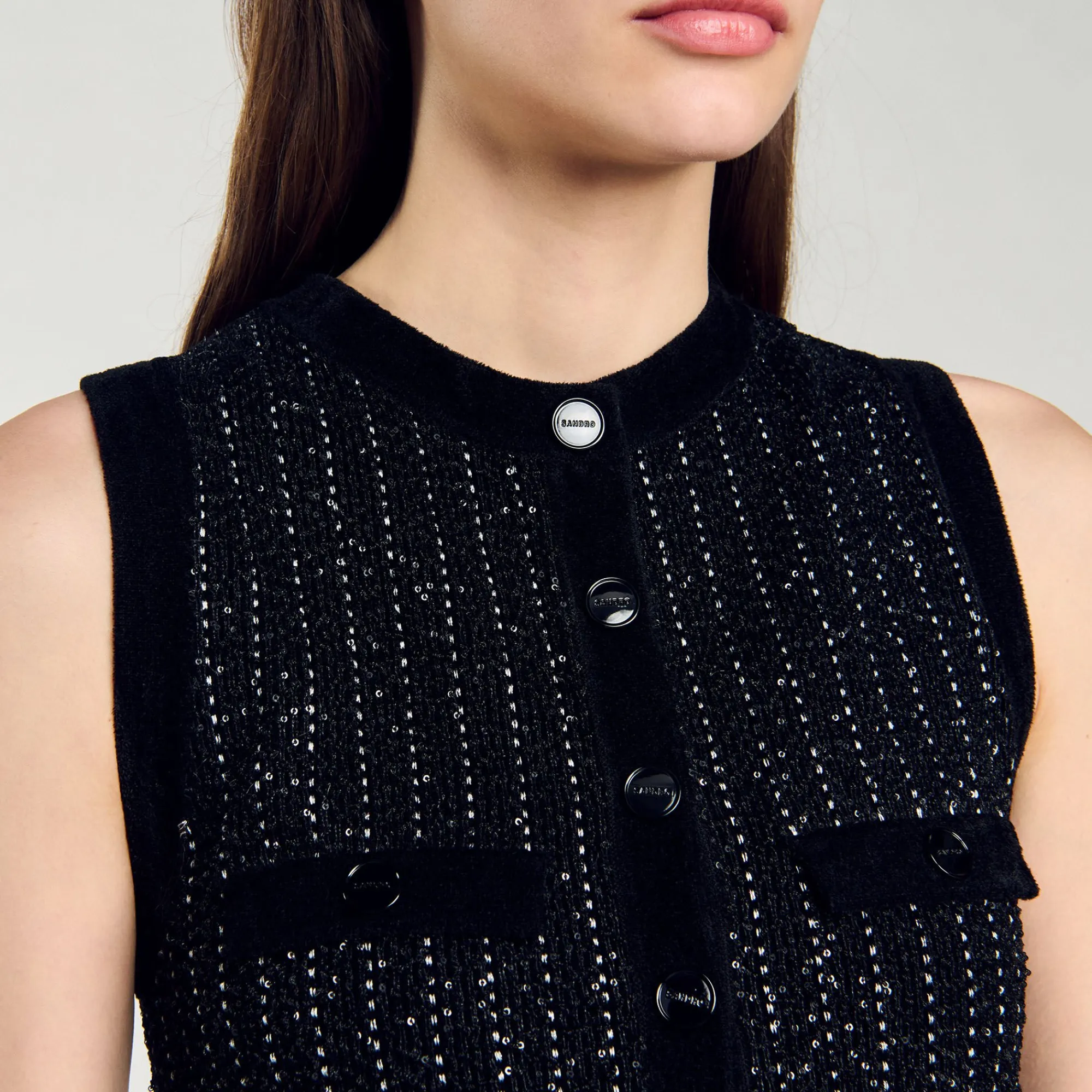 Robes*SANDRO Robe En Maille Fantaisie Noir