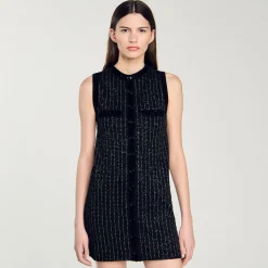 Robes*SANDRO Robe En Maille Fantaisie Noir