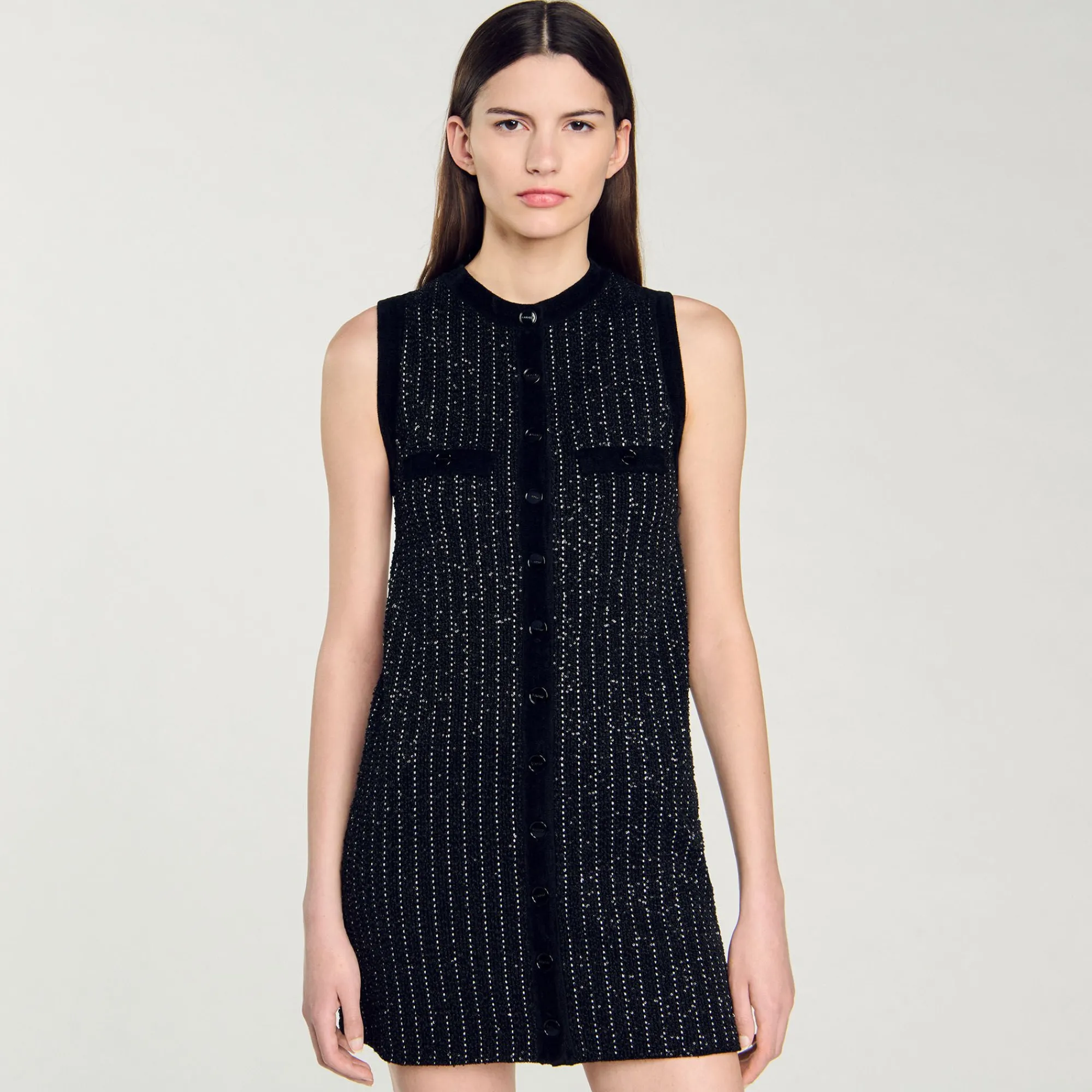 Robes*SANDRO Robe En Maille Fantaisie Noir