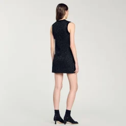 Robes*SANDRO Robe En Maille Fantaisie Noir