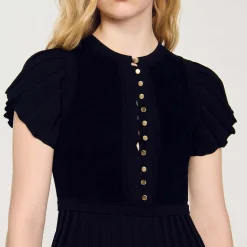 Robes*SANDRO Robe En Maille Plissée Noir