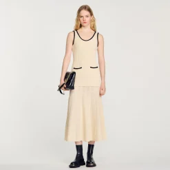 Robes*SANDRO Robe En Maille Pointelle Ecru