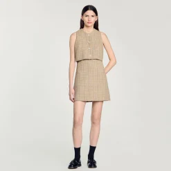 Robes*SANDRO Robe En Tweed Camel