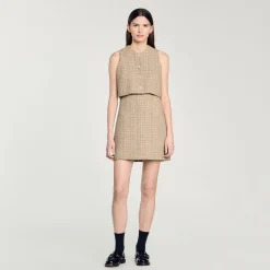 Robes*SANDRO Robe En Tweed Camel