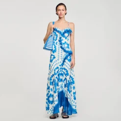 Robes*SANDRO Robe Imprimée à Volants Bleu / Blanc