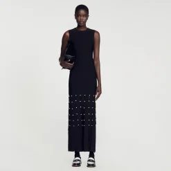 Robes*SANDRO Robe Longue à Franges Noir
