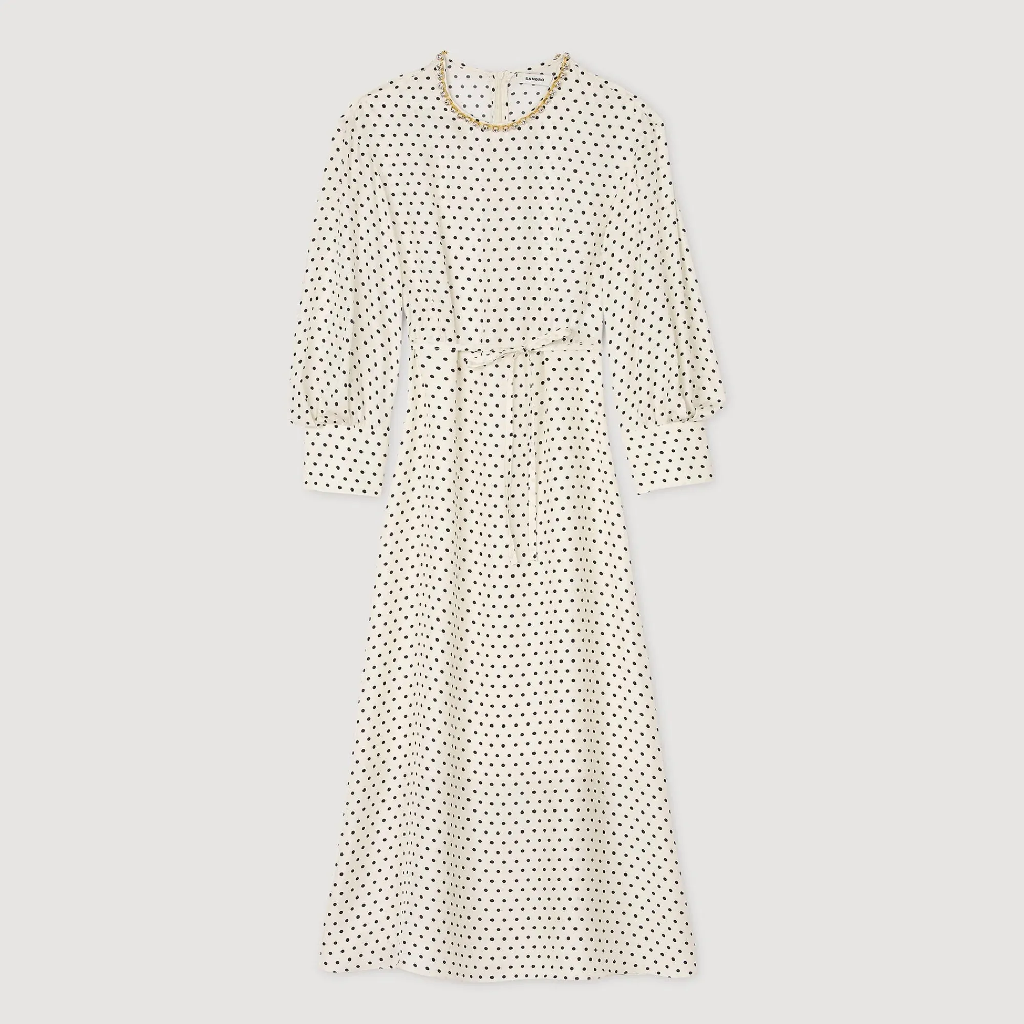 Robes*SANDRO Robe Longue à Pois Ecru / Noir