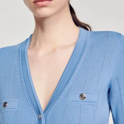 Robes*SANDRO Robe Longue En Maille Bleu