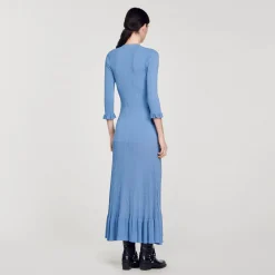 Robes*SANDRO Robe Longue En Maille Bleu
