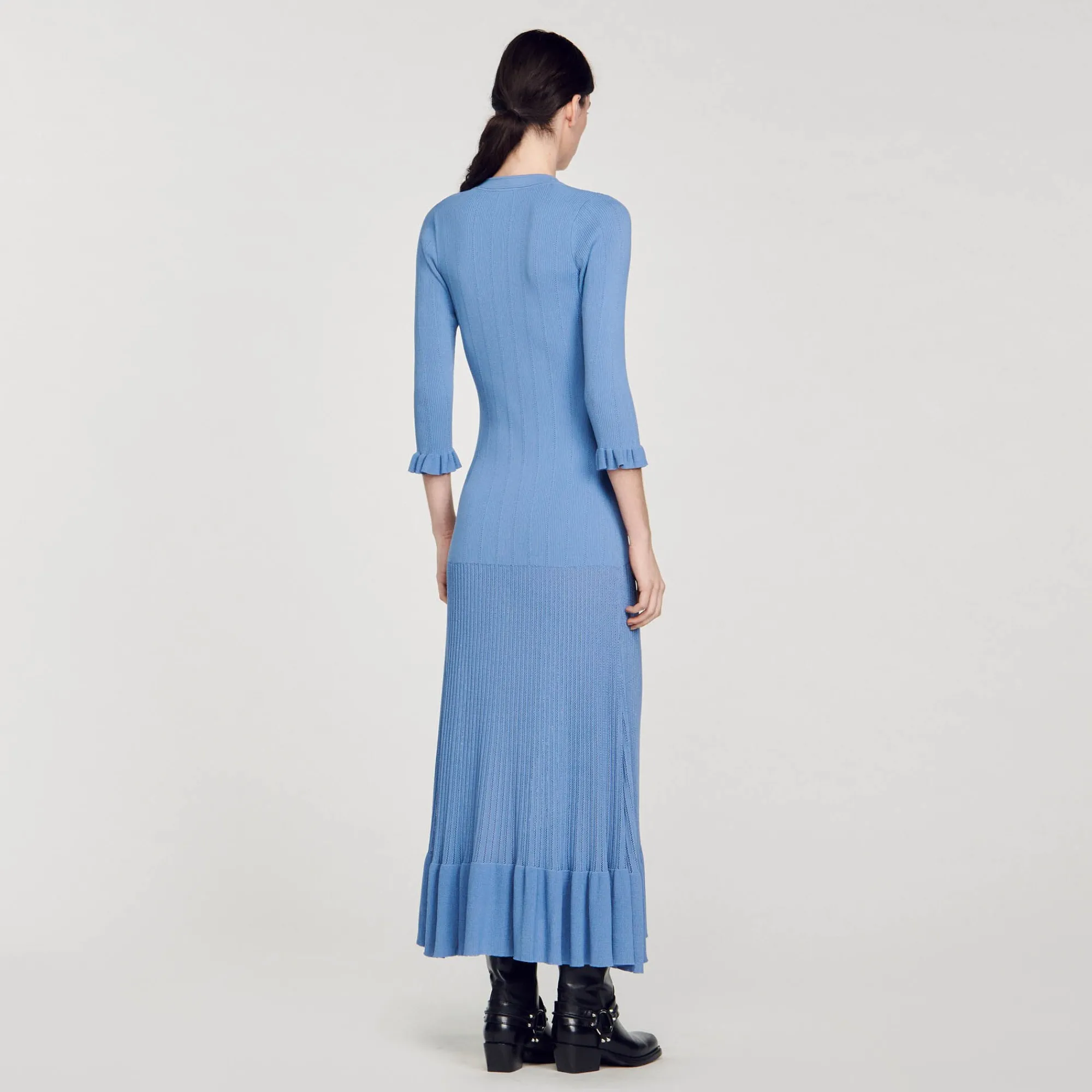 Robes*SANDRO Robe Longue En Maille Bleu