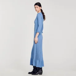 Robes*SANDRO Robe Longue En Maille Bleu