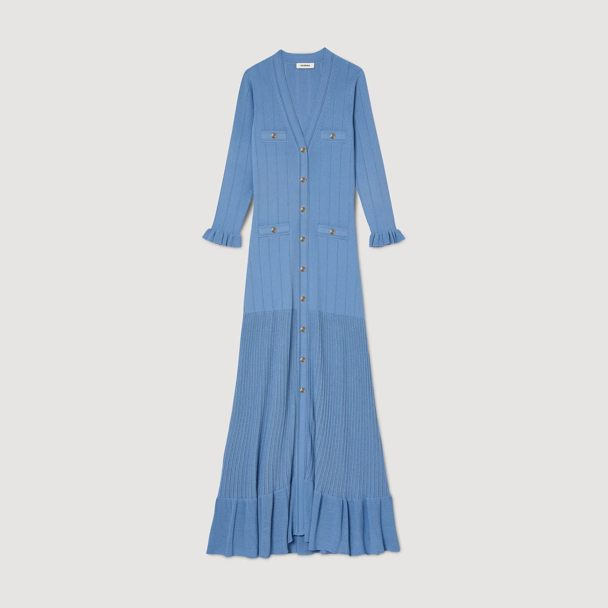 Robes*SANDRO Robe Longue En Maille Bleu