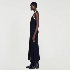 Robes*SANDRO Robe Longue En Maille Noir / Ecru