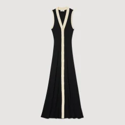 Robes*SANDRO Robe Longue En Maille Noir / Ecru