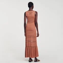 Robes*SANDRO Robe Longue En Maille Marron