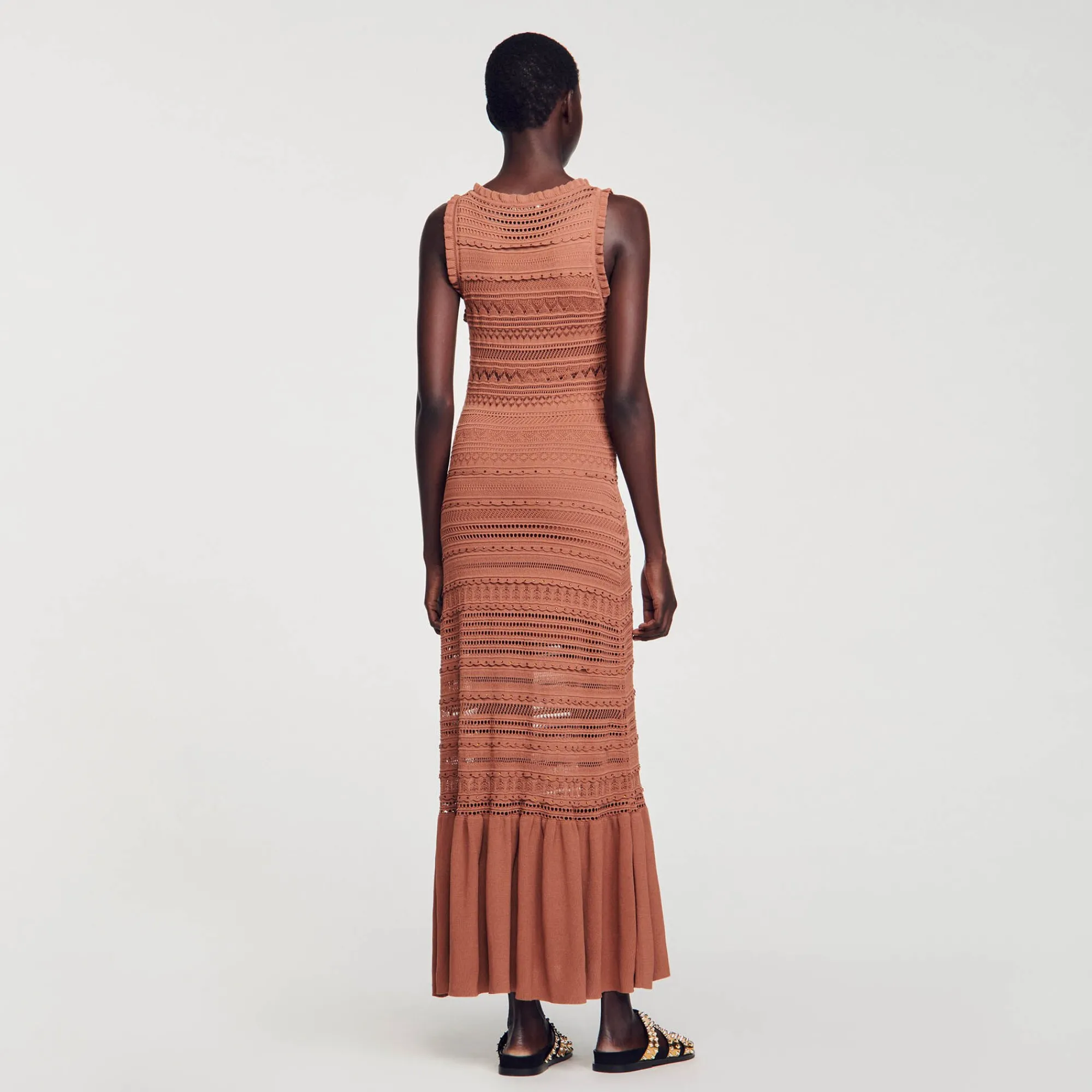Robes*SANDRO Robe Longue En Maille Marron