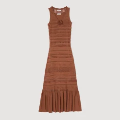 Robes*SANDRO Robe Longue En Maille Marron
