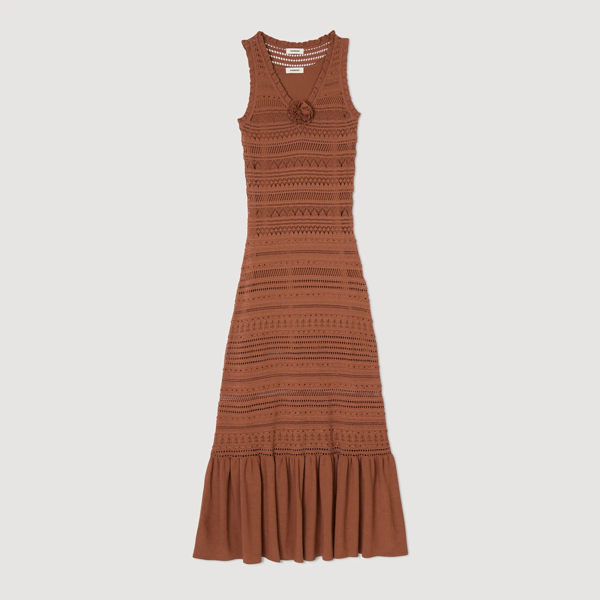 Robes*SANDRO Robe Longue En Maille Marron