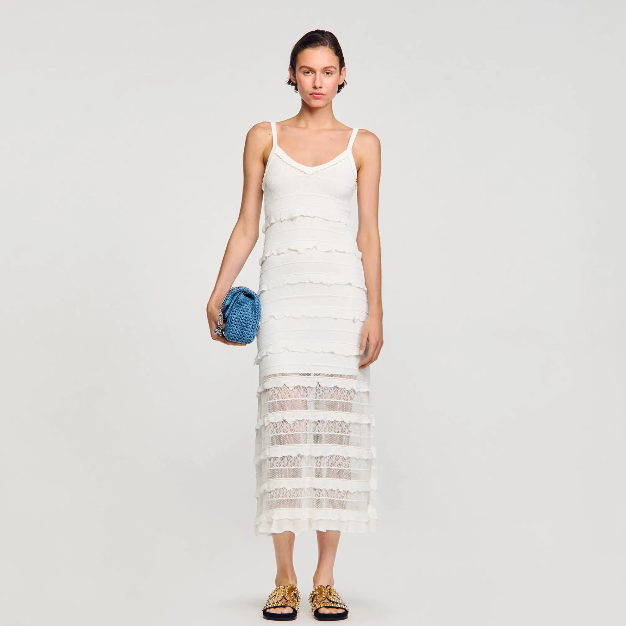 Robes*SANDRO Robe Longue En Maille blanc