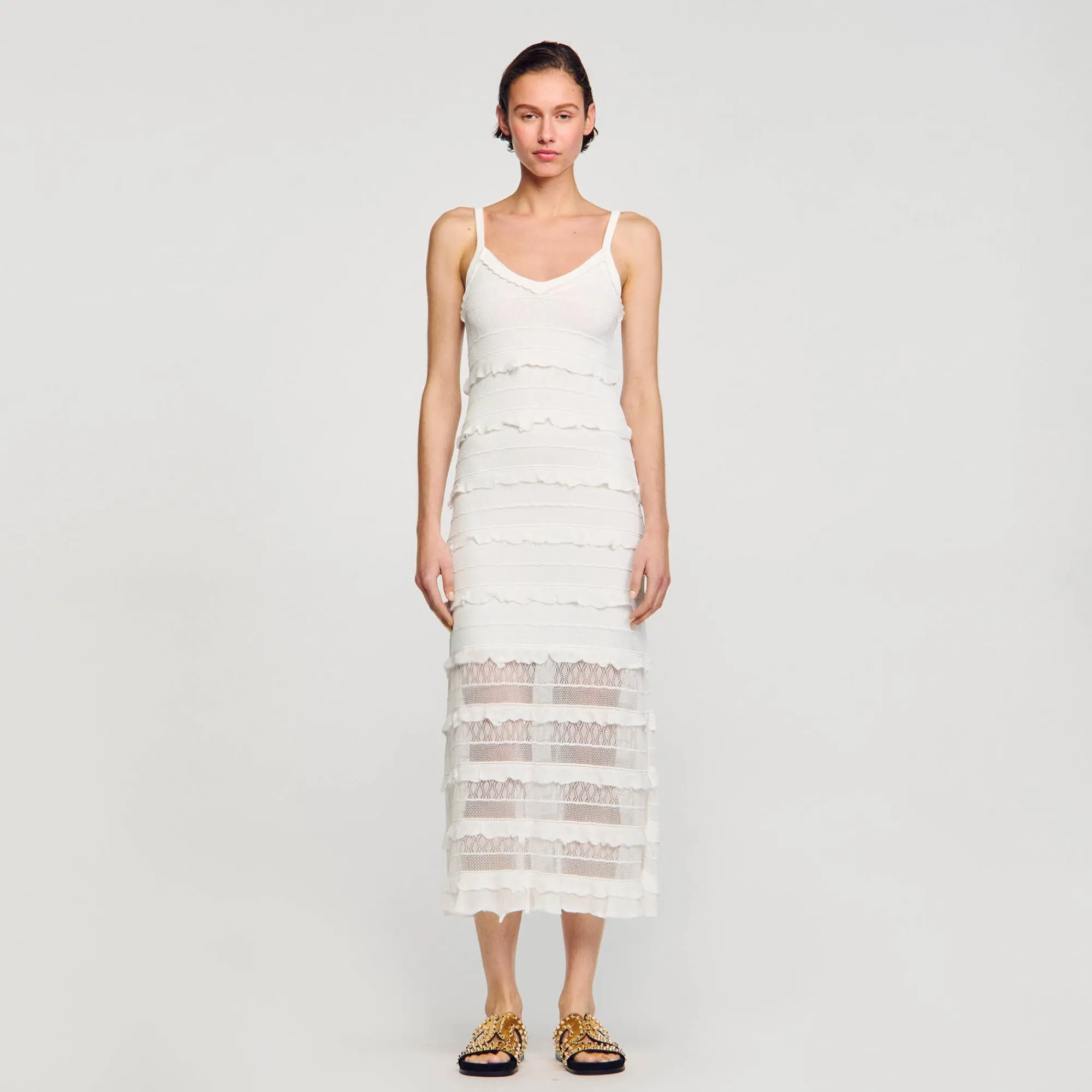 Robes*SANDRO Robe Longue En Maille blanc