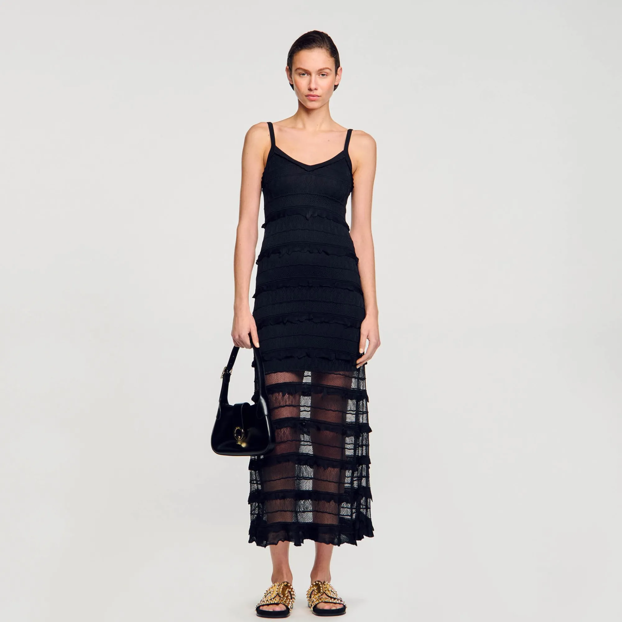 Robes*SANDRO Robe Longue En Maille Noir