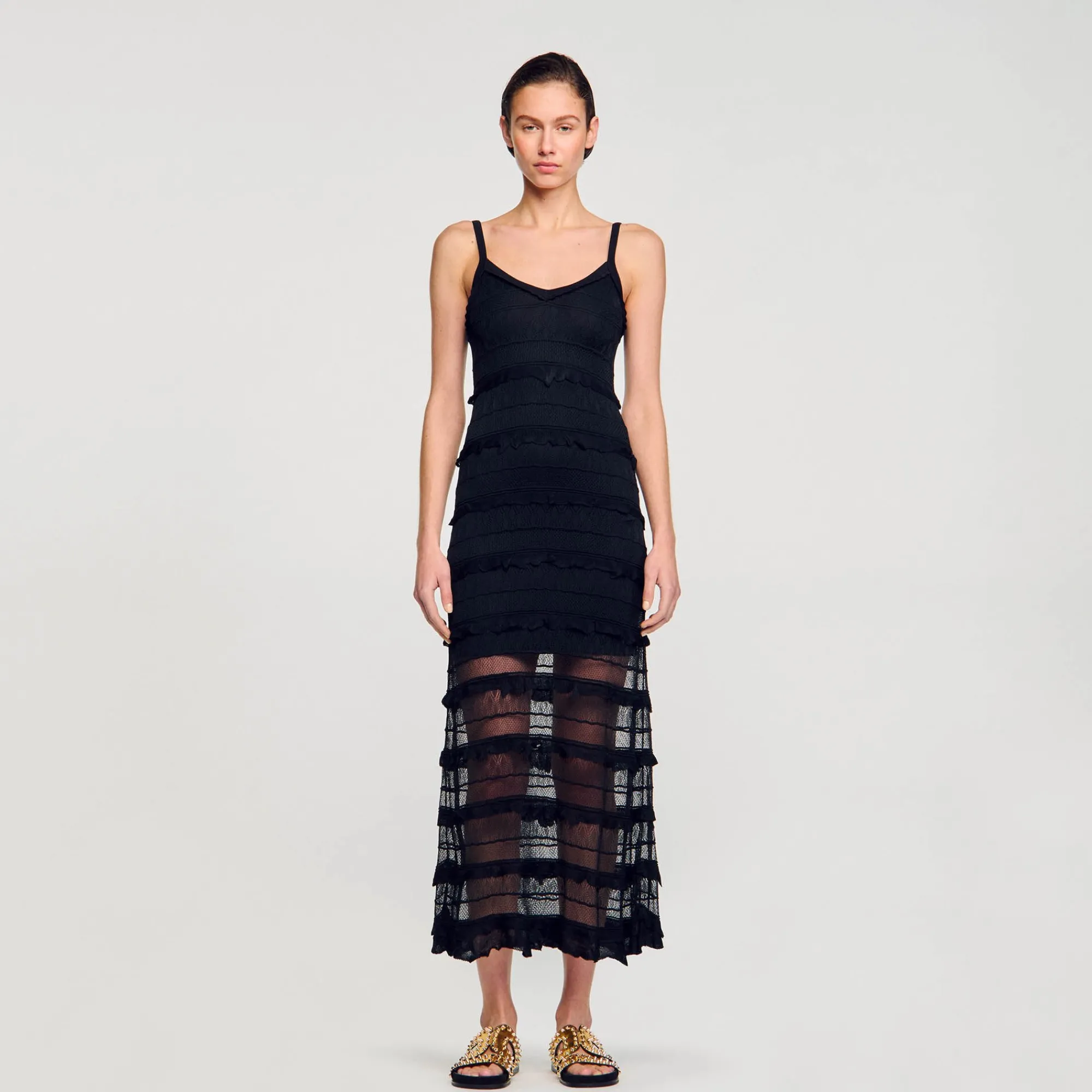 Robes*SANDRO Robe Longue En Maille Noir