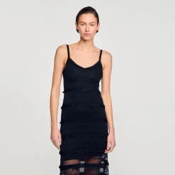 Robes*SANDRO Robe Longue En Maille Noir