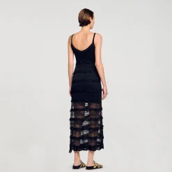 Robes*SANDRO Robe Longue En Maille Noir