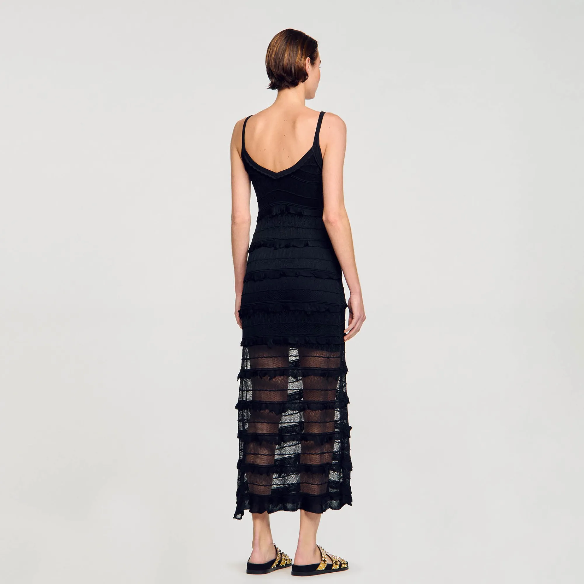 Robes*SANDRO Robe Longue En Maille Noir