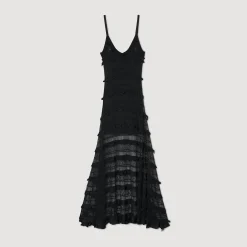Robes*SANDRO Robe Longue En Maille Noir