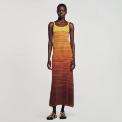 Robes*SANDRO Robe Longue En Maille Marron / Jaune