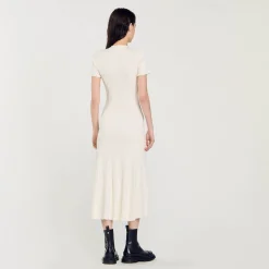 Robes*SANDRO Robe Longue En Maille Ecru