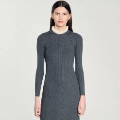 Robes*SANDRO Robe Longue En Maille Gris Foncé