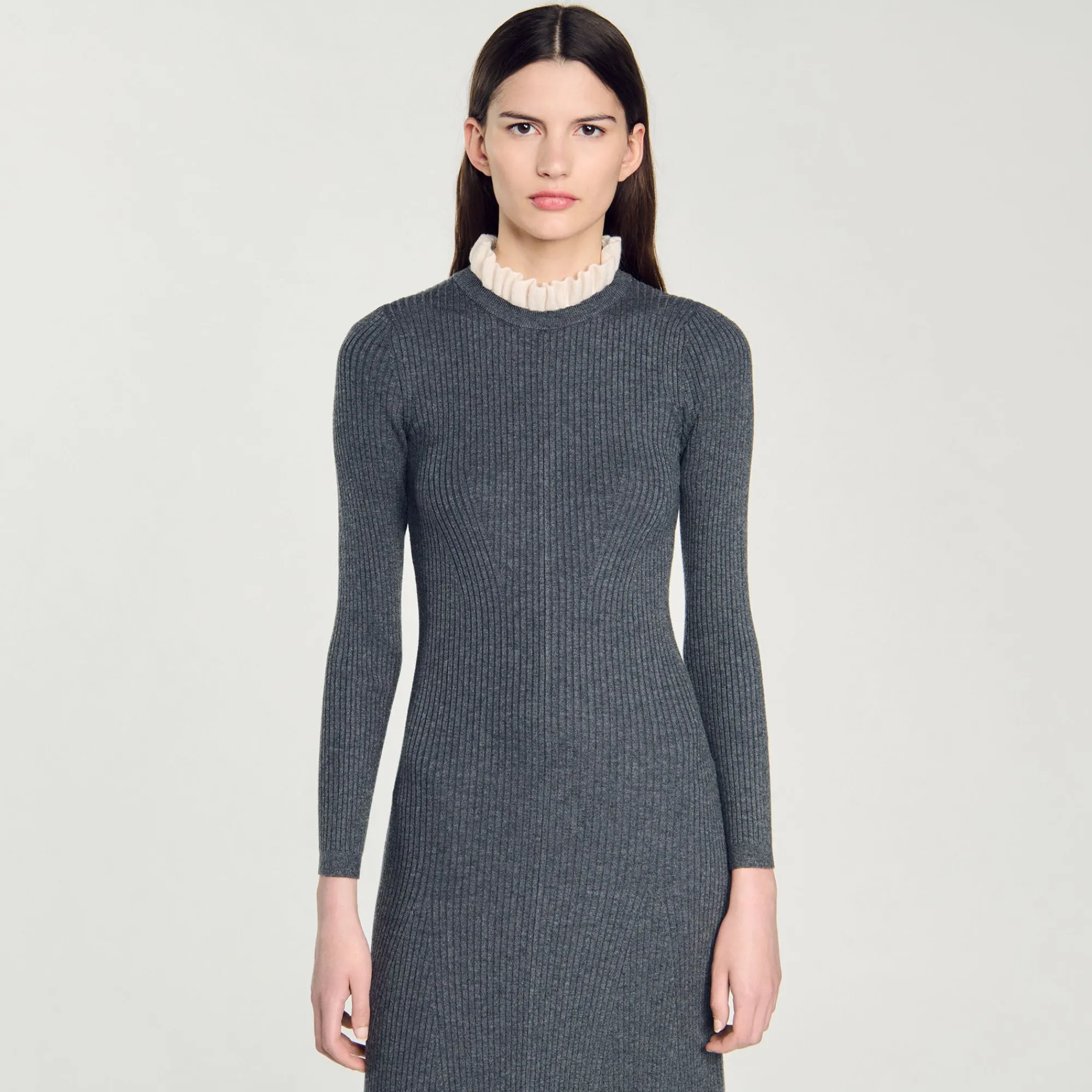 Robes*SANDRO Robe Longue En Maille Gris Foncé