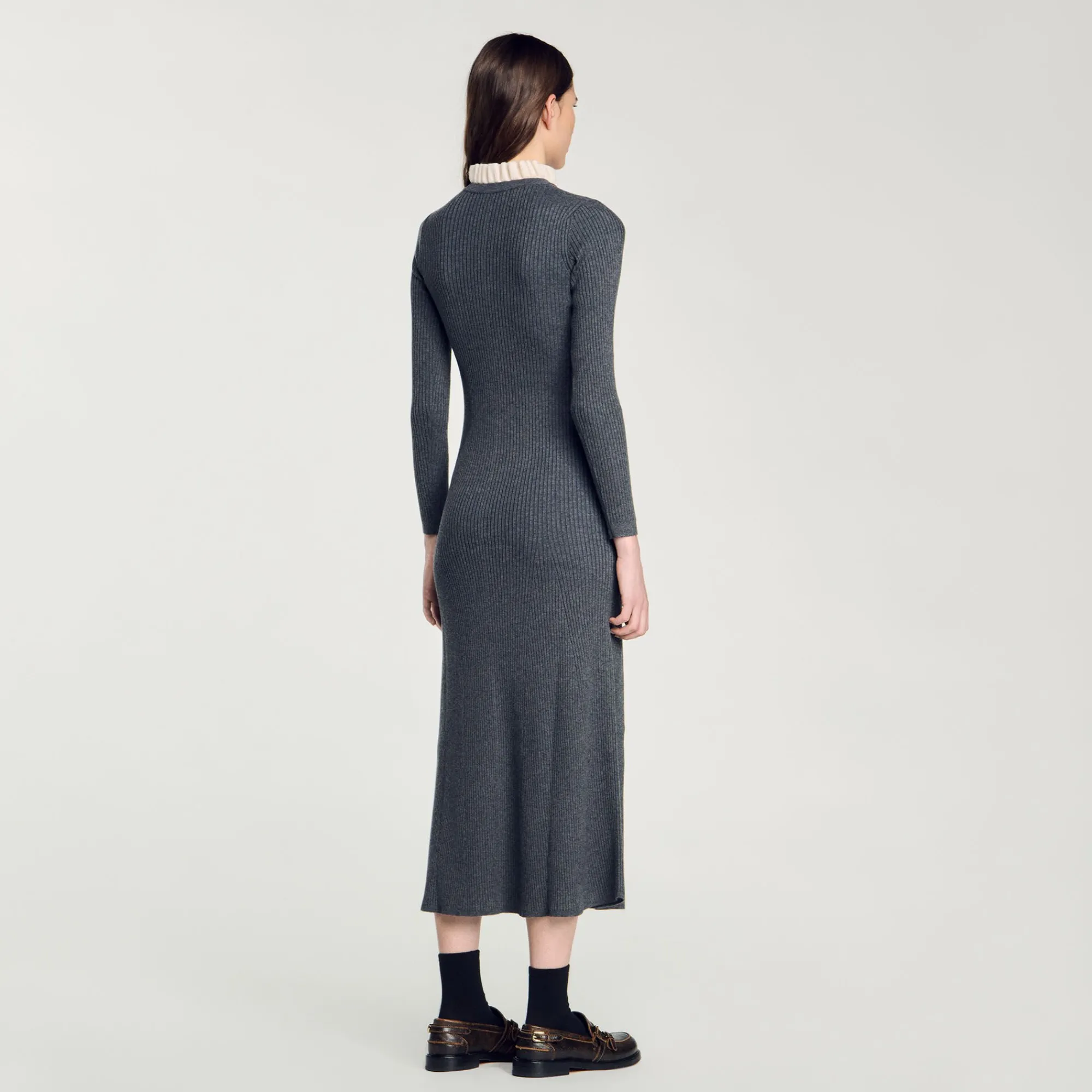 Robes*SANDRO Robe Longue En Maille Gris Foncé