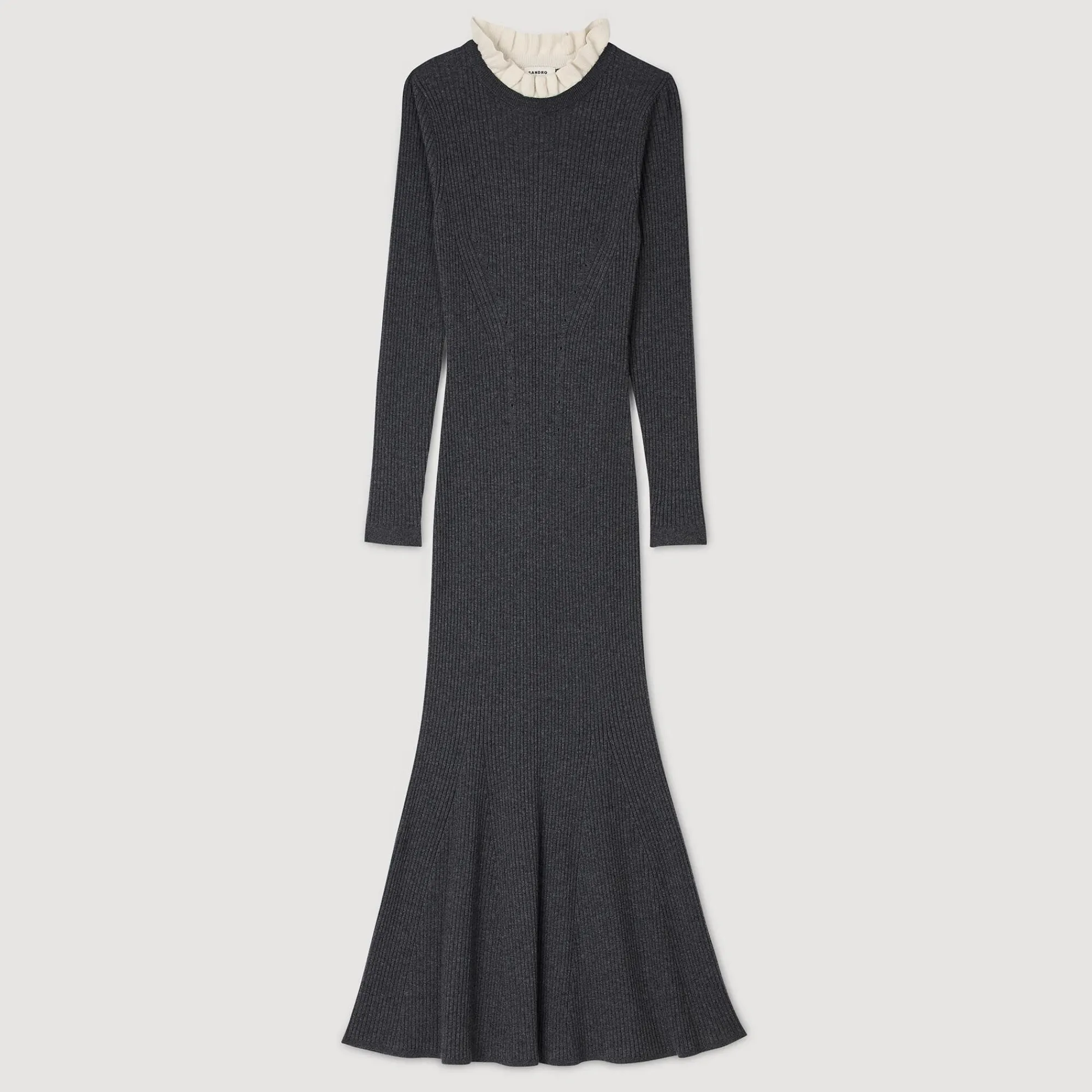 Robes*SANDRO Robe Longue En Maille Gris Foncé