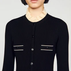 Robes*SANDRO Robe Longue En Maille Côtelée Noir