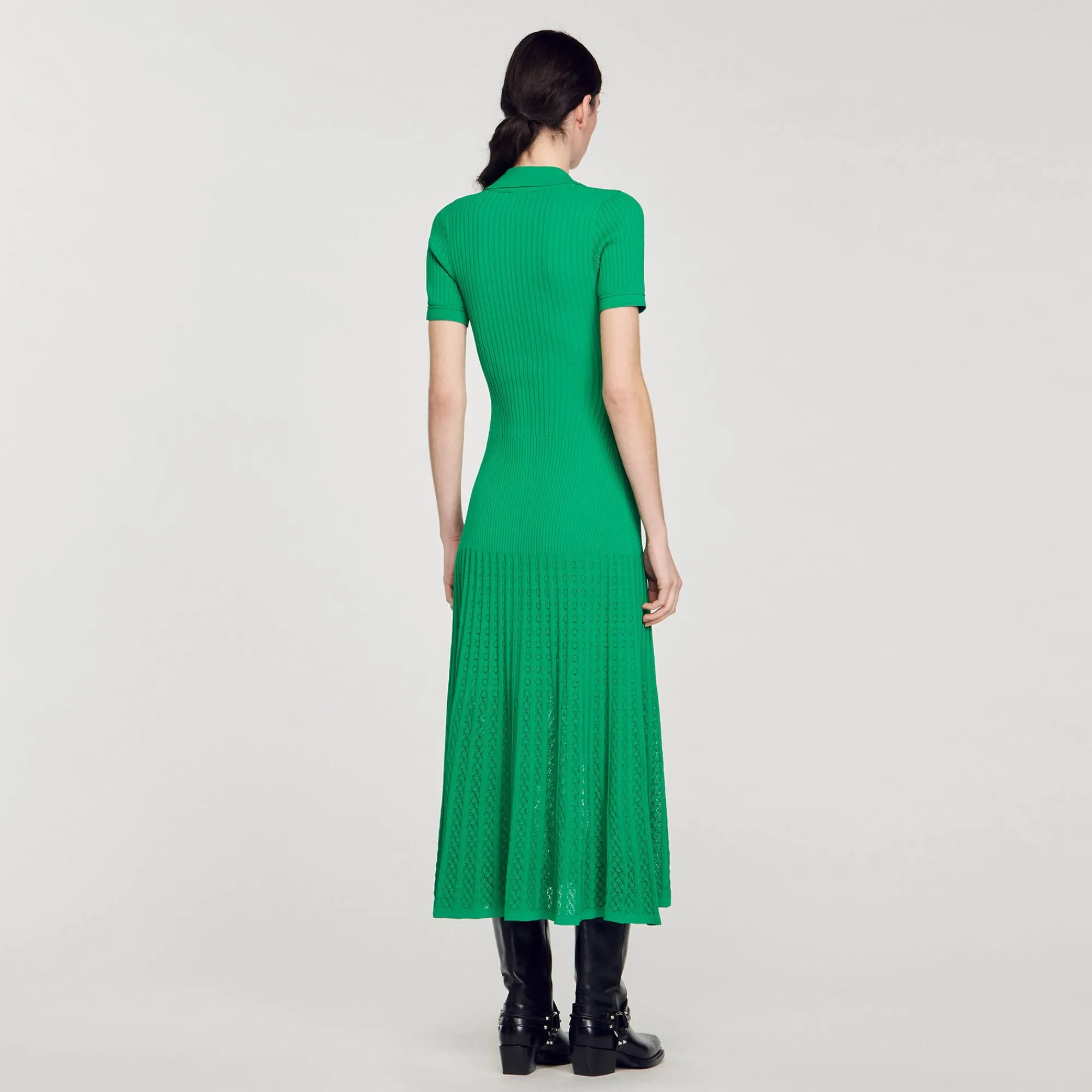 Robes*SANDRO Robe Longue En Maille Côtelée Vert