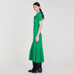 Robes*SANDRO Robe Longue En Maille Côtelée Vert
