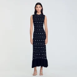 Robes*SANDRO Robe Longue En Maille Ornée De Studs Noir