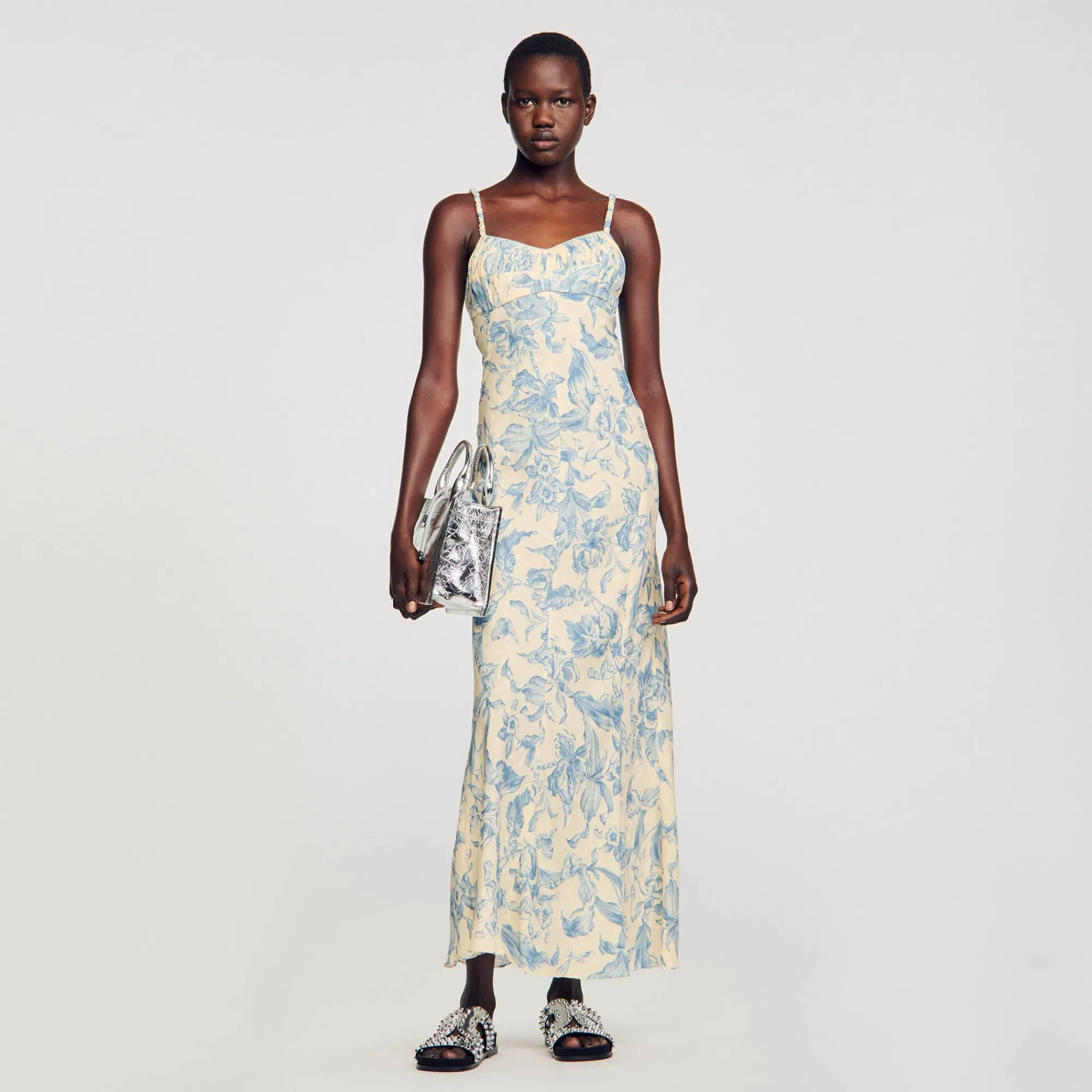 Robes*SANDRO Robe Longue Imprimée Ecru / Bleu