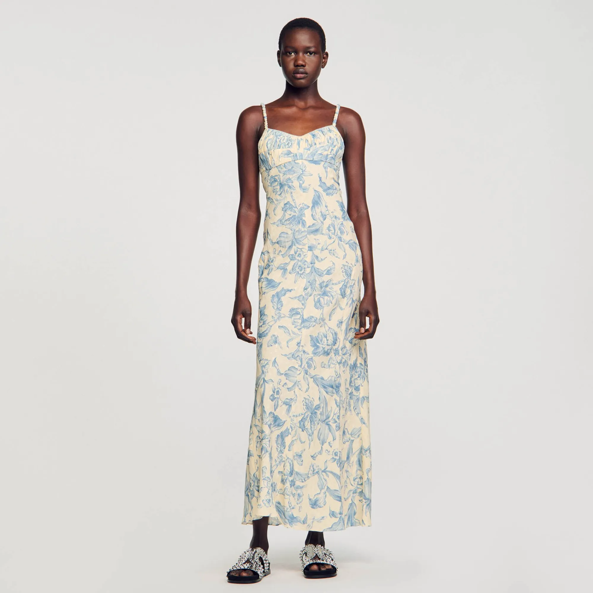 Robes*SANDRO Robe Longue Imprimée Ecru / Bleu