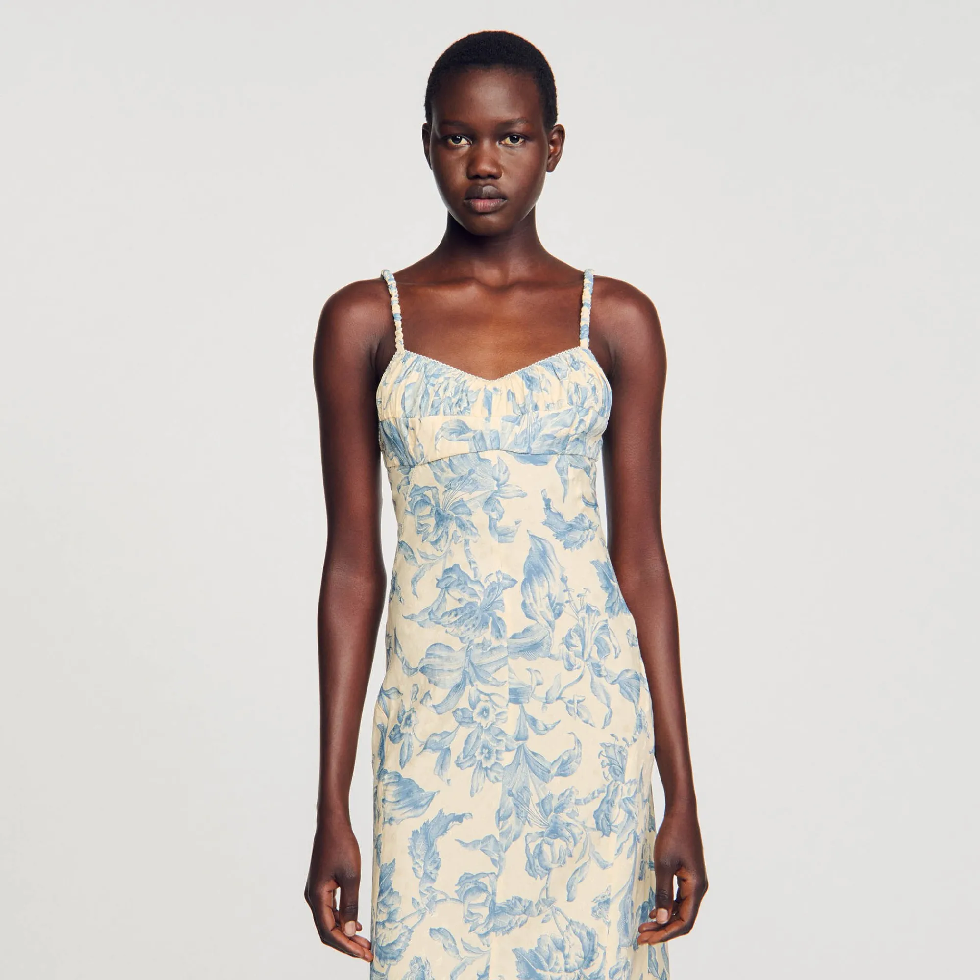 Robes*SANDRO Robe Longue Imprimée Ecru / Bleu