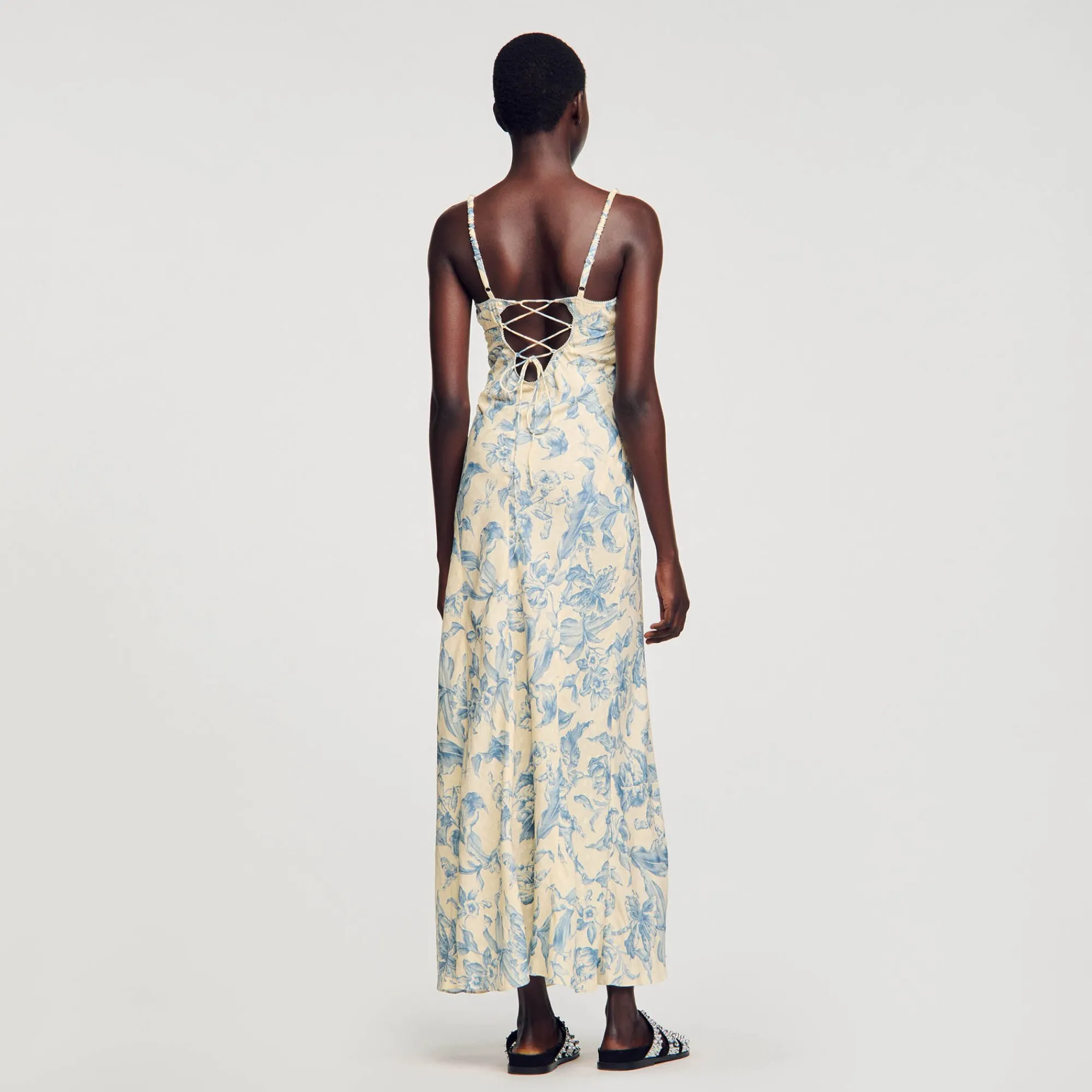 Robes*SANDRO Robe Longue Imprimée Ecru / Bleu