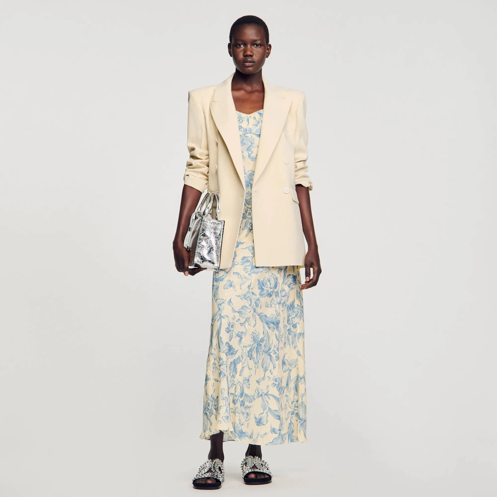 Robes*SANDRO Robe Longue Imprimée Ecru / Bleu