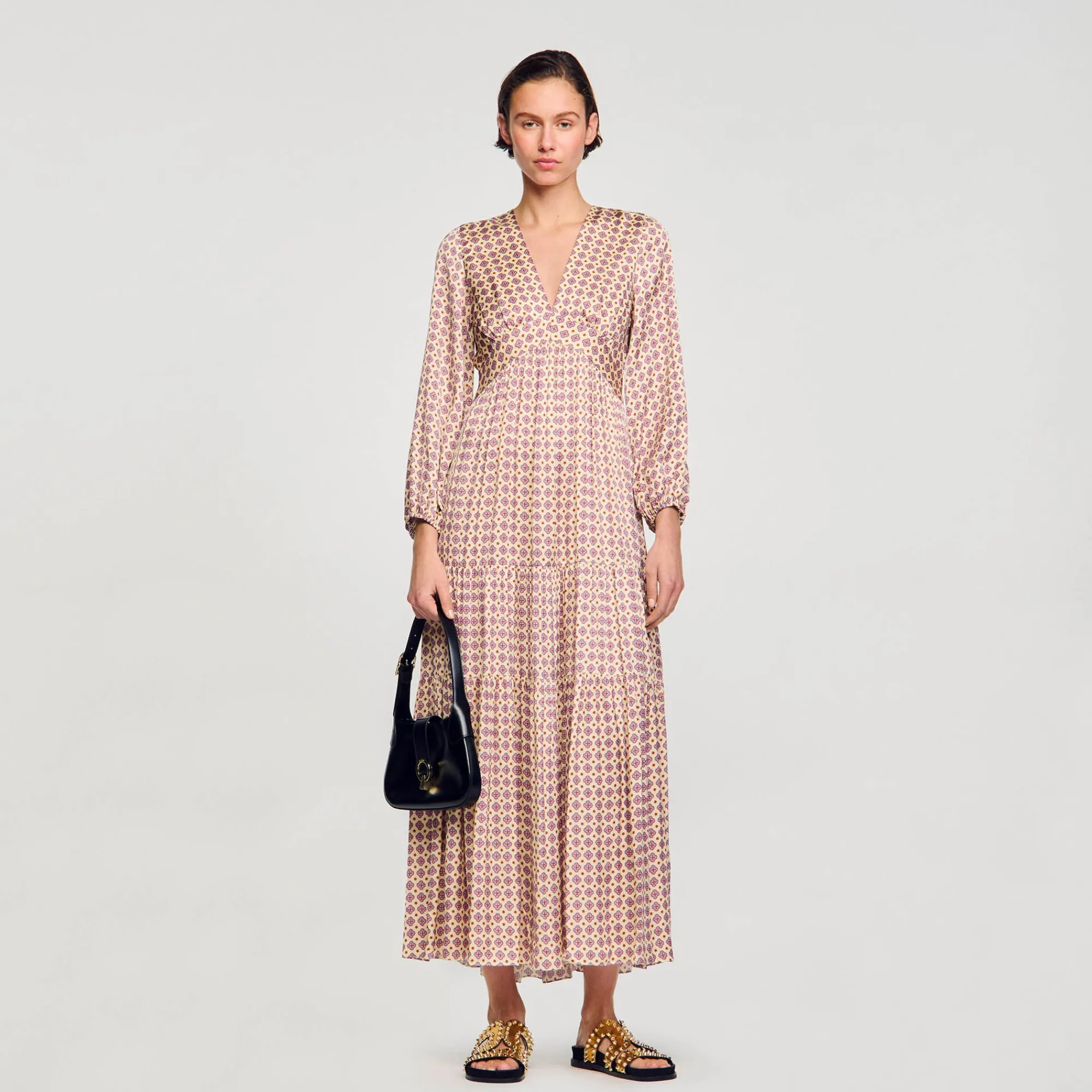 Robes*SANDRO Robe Longue Imprimée Ecru / Rose