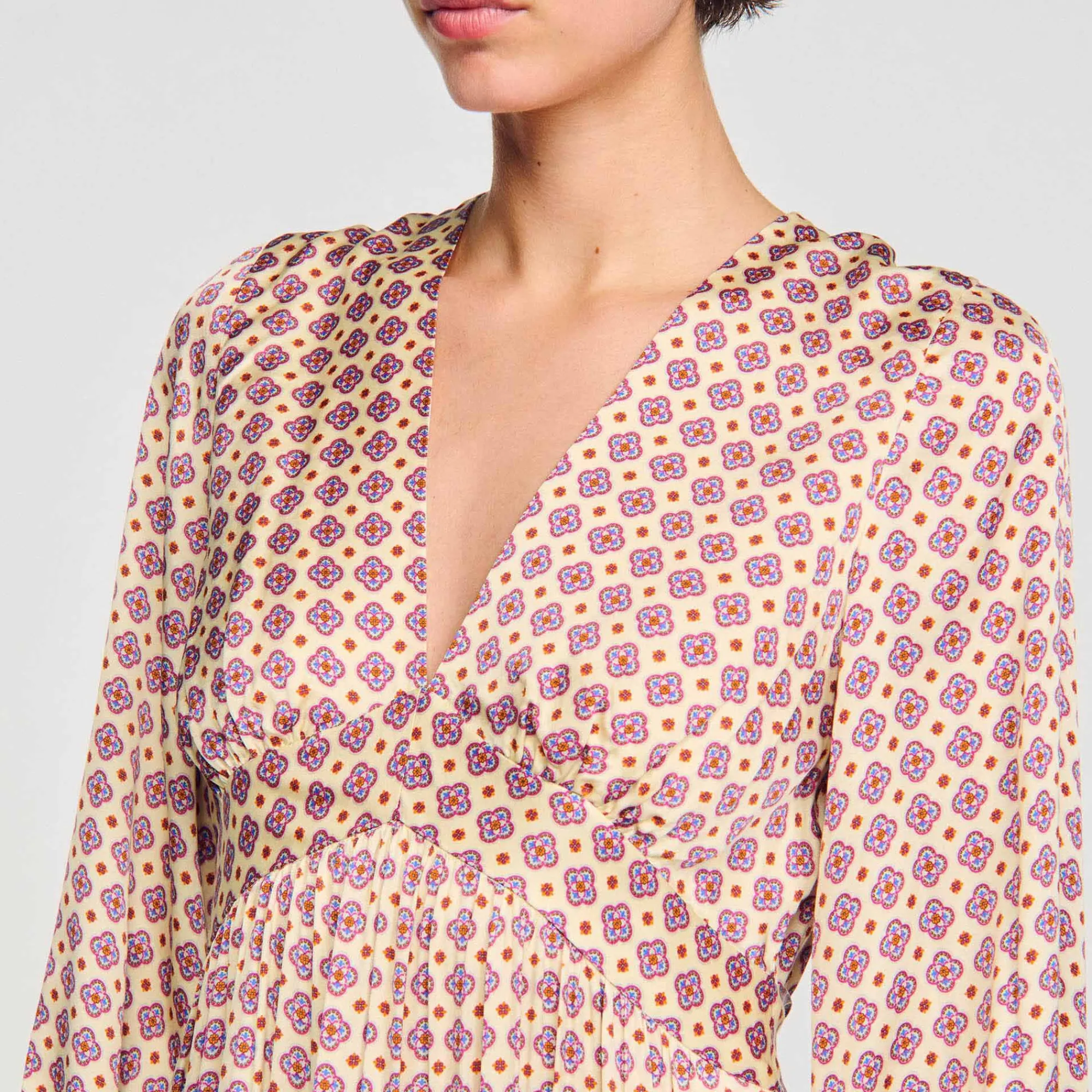Robes*SANDRO Robe Longue Imprimée Ecru / Rose
