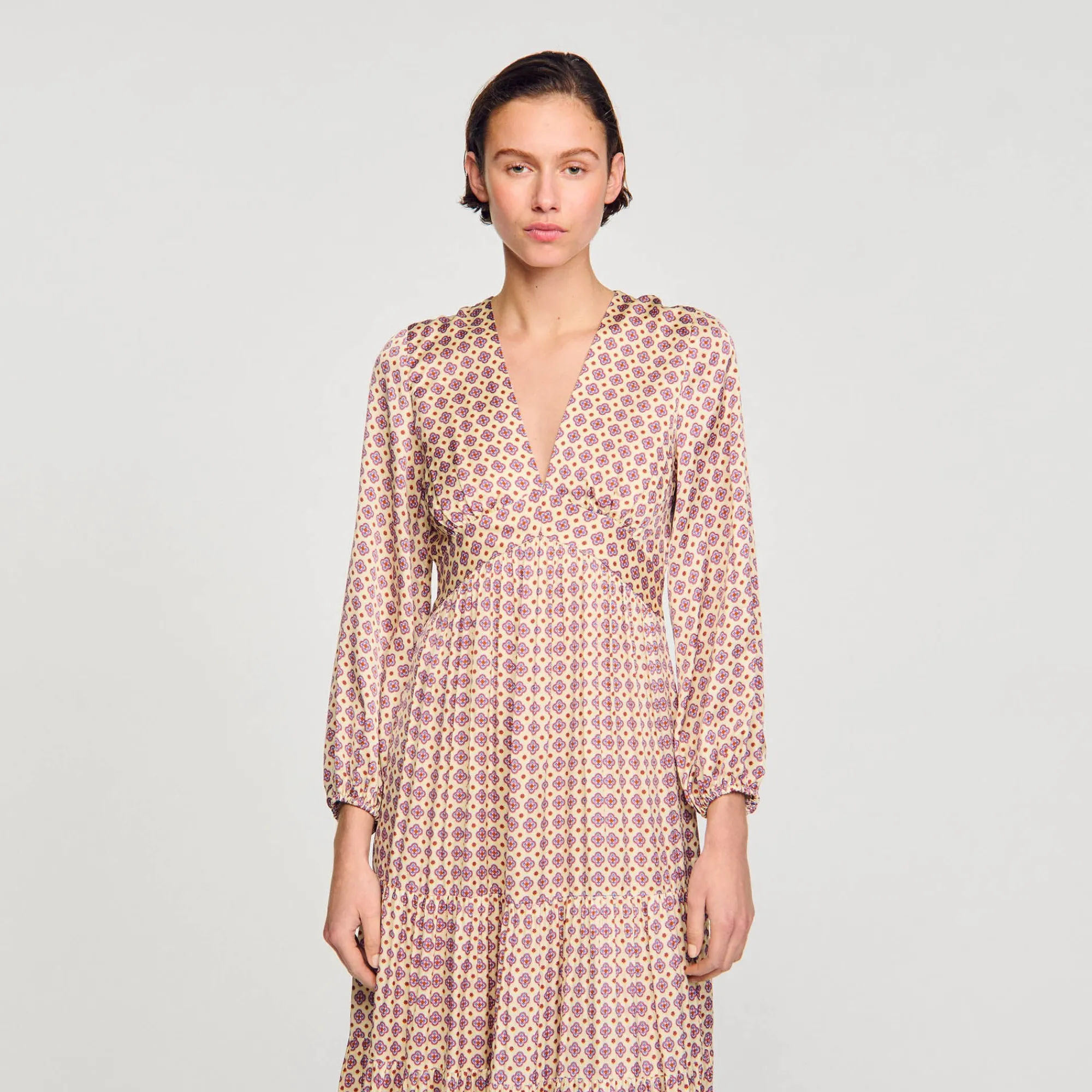 Robes*SANDRO Robe Longue Imprimée Ecru / Rose