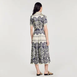Robes*SANDRO Robe Longue Imprimée Beige / Marine
