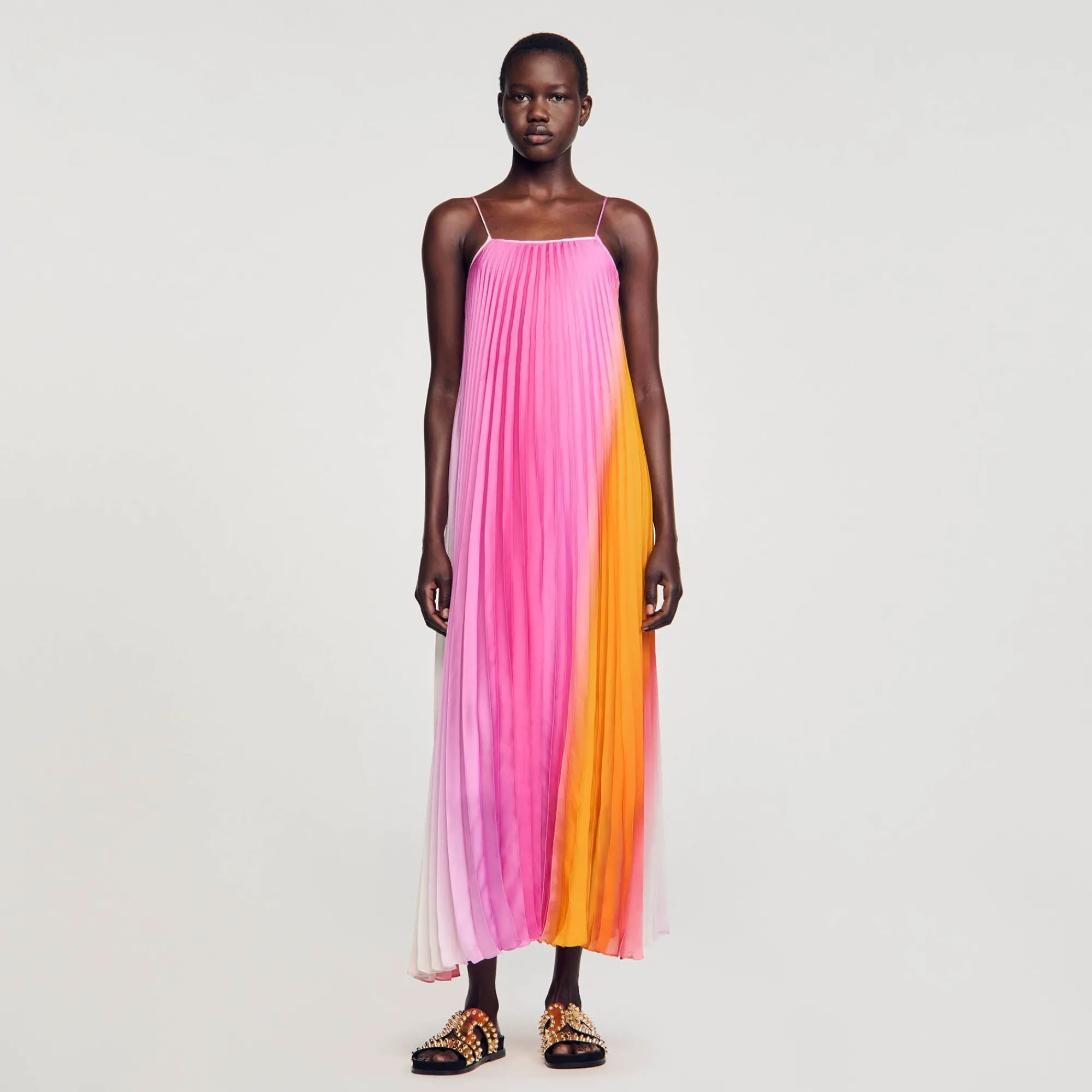 Robes*SANDRO Robe Longue Plissé Soleil Multicolore